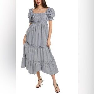 EUC TYLER BOE kate smocked midi maxi dress in navy gingham check large